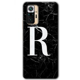 Xiaomi Redmi Note 10 Pro Siyah Mermer Desenli R Harfi Baskılı Uyumlu Silikon Kılıf