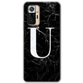 Xiaomi Redmi Note 10 Pro Siyah Mermer Desenli U Harfi Baskılı Uyumlu Silikon Kılıf