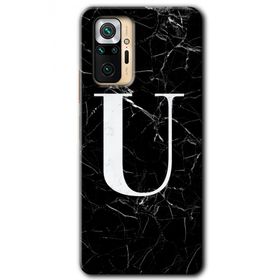 Xiaomi Redmi Note 10 Pro Siyah Mermer Desenli U Harfi Baskılı Uyumlu Silikon Kılıf