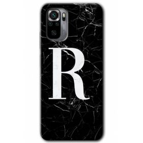 Xiaomi Redmi Note 10s HD Desen Baskılı Arka Kapak - Siyah Mermer Desenli R Harfi Kılıf