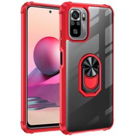 Xiaomi Redmi Note 10s Kılıf Standlı Arkası Şeffaf Kenarları Airbag Kapak - Kırmızı