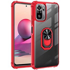 Xiaomi Redmi Note 10s Kılıf Standlı Arkası Şeffaf Kenarları Airbag Kapak - Kırmızı