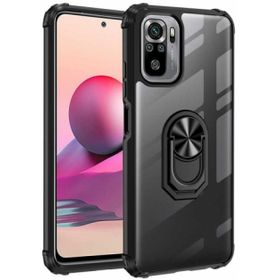 Xiaomi Redmi Note 10s Kılıf Standlı Arkası Şeffaf Kenarları Airbag Kapak - Siyah