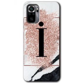 Xiaomi Redmi Note 10S Pembe Mermer Desenli I Harfi Baskılı Uyumlu Silikon Kılıf