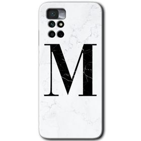 Xiaomi Redmi Note 11 4G Beyaz Mermer Desenli M Harfi Baskılı Uyumlu Silikon Kılıf
