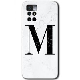 Xiaomi Redmi Note 11 4G Beyaz Mermer Desenli M Harfi Baskılı Uyumlu Silikon Kılıf