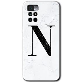 Xiaomi Redmi Note 11 4G Beyaz Mermer Desenli N Harfi Baskılı Uyumlu Silikon Kılıf