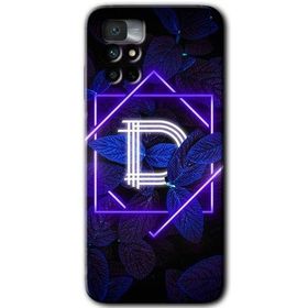 Xiaomi Redmi Note 11 4G Dark Neon Yaprak D Harfi Baskılı Uyumlu Silikon Kılıf