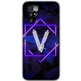 Xiaomi Redmi Note 11 4G Dark Neon Yaprak V Harfi Baskılı Uyumlu Silikon Kılıf