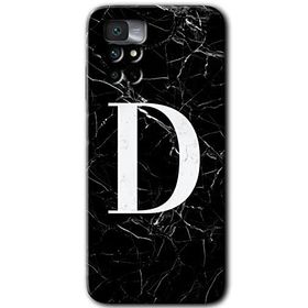 Xiaomi Redmi Note 11 4G Siyah Mermer Desenli D Harfi Baskılı Uyumlu Silikon Kılıf