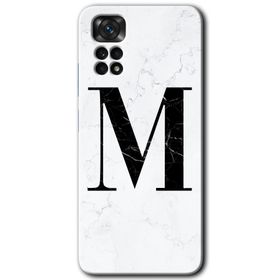 Xiaomi Redmi Note 11 5G Global Beyaz Mermer Desenli M Harfi Baskılı Uyumlu Silikon Kılıf