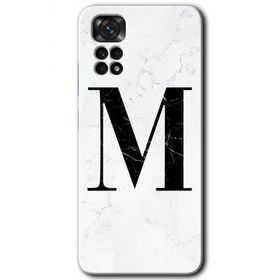 Xiaomi Redmi Note 11 5G Global Beyaz Mermer Desenli M Harfi Baskılı Uyumlu Silikon Kılıf