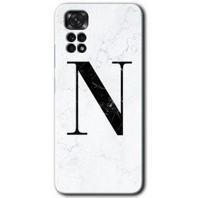 Xiaomi Redmi Note 11 5G Global Beyaz Mermer Desenli N Harfi Baskılı Uyumlu Silikon Kılıf