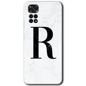 Xiaomi Redmi Note 11 5G Global Beyaz Mermer Desenli R Harfi Baskılı Uyumlu Silikon Kılıf