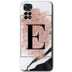 Xiaomi Redmi Note 11 5G Global Pembe Mermer Desenli E Harfi Baskılı Uyumlu Silikon Kılıf