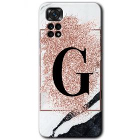 Xiaomi Redmi Note 11 5G Global Pembe Mermer Desenli G Harfi Baskılı Uyumlu Silikon Kılıf