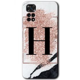 Xiaomi Redmi Note 11 5G Global Pembe Mermer Desenli H Harfi Baskılı Uyumlu Silikon Kılıf