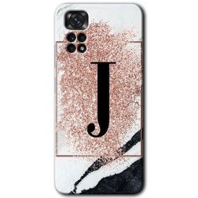 Xiaomi Redmi Note 11 5G Global Pembe Mermer Desenli J Harfi Baskılı Uyumlu Silikon Kılıf