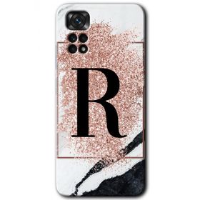 Xiaomi Redmi Note 11 5G Global Pembe Mermer Desenli R Harfi Baskılı Uyumlu Silikon Kılıf