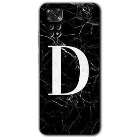 Xiaomi Redmi Note 11 5G Global Siyah Mermer Desenli D Harfi Baskılı Uyumlu Silikon Kılıf