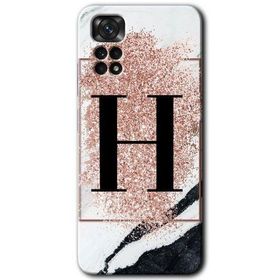 Xiaomi Redmi Note 11 Pro 5G Pembe Mermer Desenli H Harfi Baskılı Uyumlu Silikon Kılıf