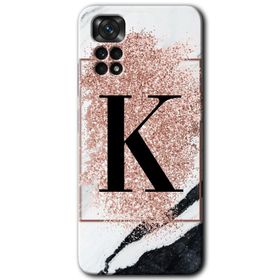 Xiaomi Redmi Note 11 Pro 5G Pembe Mermer Desenli K Harfi Baskılı Uyumlu Silikon Kılıf