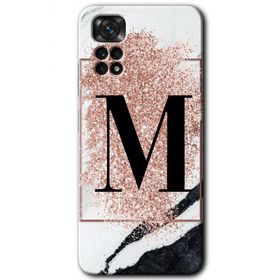 Xiaomi Redmi Note 11 Pro 5G Pembe Mermer Desenli M Harfi Baskılı Uyumlu Silikon Kılıf