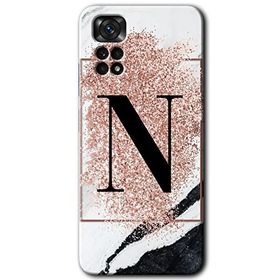 Xiaomi Redmi Note 11 Pro 5G Pembe Mermer Desenli N Harfi Baskılı Uyumlu Silikon Kılıf