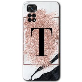 Xiaomi Redmi Note 11 Pro 5G Pembe Mermer Desenli T Harfi Baskılı Uyumlu Silikon Kılıf