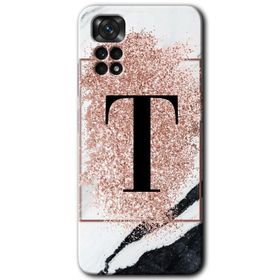 Xiaomi Redmi Note 11 Pro 5G Pembe Mermer Desenli T Harfi Baskılı Uyumlu Silikon Kılıf