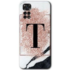 Xiaomi Redmi Note 11 Pro 5G Pembe Mermer Desenli T Harfi Baskılı Uyumlu Silikon Kılıf