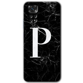 Xiaomi Redmi Note 11 Pro 5G Siyah Mermer Desenli P Harfi Baskılı Uyumlu Silikon Kılıf