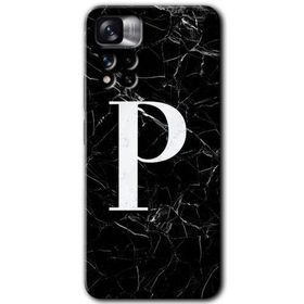 Xiaomi Redmi Note 11 Pro Plus 5G Siyah Mermer Desenli P Harfi Baskılı Uyumlu Silikon Kılıf