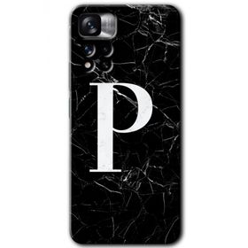 Xiaomi Redmi Note 11 Pro Plus 5G Siyah Mermer Desenli P Harfi Baskılı Uyumlu Silikon Kılıf