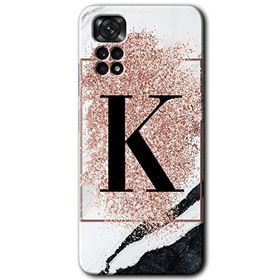 Xiaomi Redmi Note 11S 5G Global Pembe Mermer Desenli K Harfi Baskılı Uyumlu Silikon Kılıf