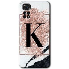 Xiaomi Redmi Note 11S 5G Global Pembe Mermer Desenli K Harfi Baskılı Uyumlu Silikon Kılıf