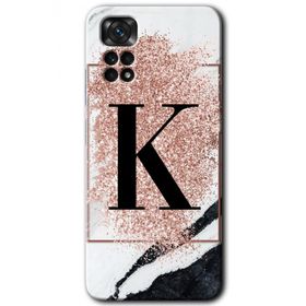 Xiaomi Redmi Note 11S 5G Global Pembe Mermer Desenli K Harfi Baskılı Uyumlu Silikon Kılıf
