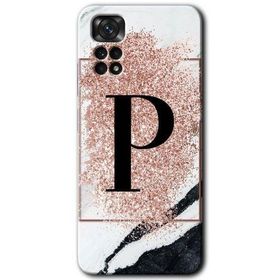 Xiaomi Redmi Note 11S 5G Global Pembe Mermer Desenli P Harfi Baskılı Uyumlu Silikon Kılıf