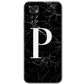 Xiaomi Redmi Note 11S 5G Global Siyah Mermer Desenli P Harfi Baskılı Uyumlu Silikon Kılıf