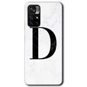 Xiaomi Redmi Note 11T Beyaz Mermer Desenli D Harfi Baskılı Uyumlu Silikon Kılıf