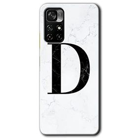 Xiaomi Redmi Note 11T Beyaz Mermer Desenli D Harfi Baskılı Uyumlu Silikon Kılıf