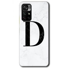 Xiaomi Redmi Note 11T Beyaz Mermer Desenli D Harfi Baskılı Uyumlu Silikon Kılıf