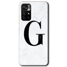 Xiaomi Redmi Note 11T Beyaz Mermer Desenli G Harfi Baskılı Uyumlu Silikon Kılıf
