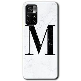 Xiaomi Redmi Note 11T Beyaz Mermer Desenli M Harfi Baskılı Uyumlu Silikon Kılıf