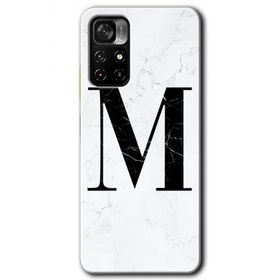 Xiaomi Redmi Note 11T Beyaz Mermer Desenli M Harfi Baskılı Uyumlu Silikon Kılıf