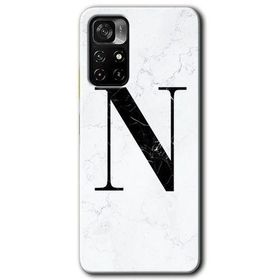 Xiaomi Redmi Note 11T Beyaz Mermer Desenli N Harfi Baskılı Uyumlu Silikon Kılıf