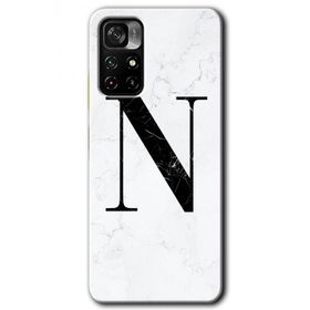 Xiaomi Redmi Note 11T Beyaz Mermer Desenli N Harfi Baskılı Uyumlu Silikon Kılıf