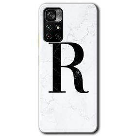 Xiaomi Redmi Note 11T Beyaz Mermer Desenli R Harfi Baskılı Uyumlu Silikon Kılıf