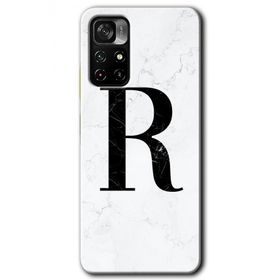 Xiaomi Redmi Note 11T Beyaz Mermer Desenli R Harfi Baskılı Uyumlu Silikon Kılıf