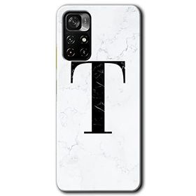 Xiaomi Redmi Note 11T Beyaz Mermer Desenli T Harfi Baskılı Uyumlu Silikon Kılıf